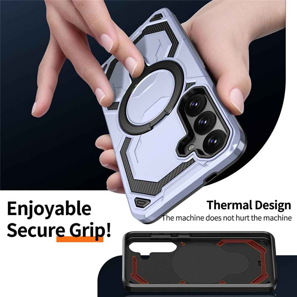 For Samsung Galaxy A57 5G Magnetic Case Ring Kickstand PC + TPU Hybrid Phone Cover - Baby Blue