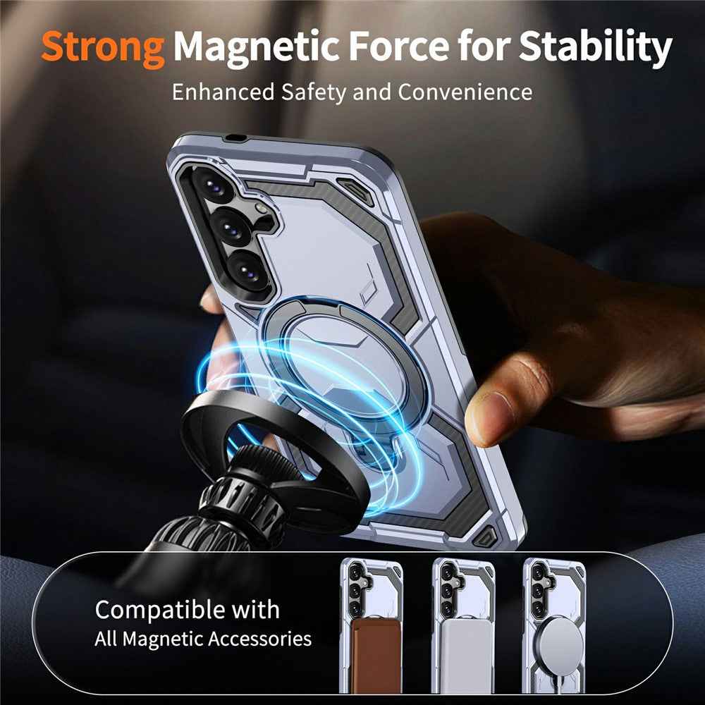 For Samsung Galaxy A57 5G Magnetic Case Ring Kickstand PC + TPU Hybrid Phone Cover - Baby Blue