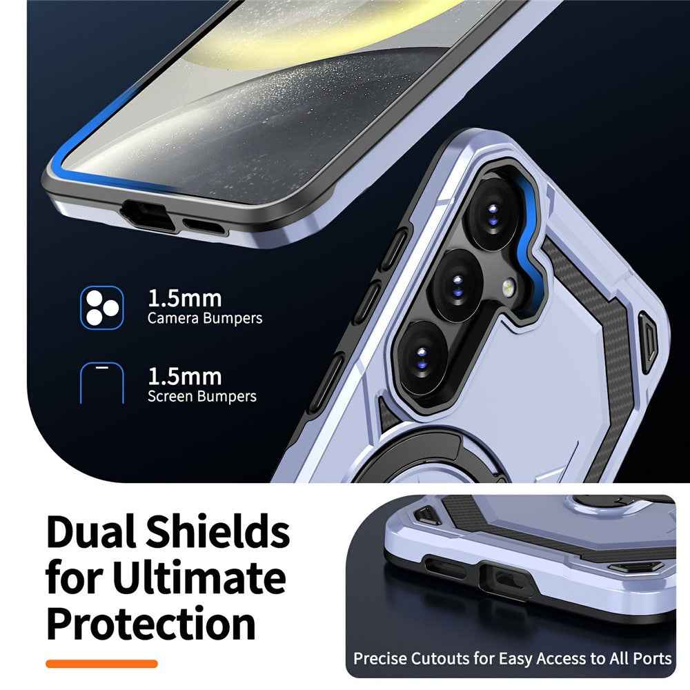 For Samsung Galaxy A57 5G Magnetic Case Ring Kickstand PC + TPU Hybrid Phone Cover - Baby Blue