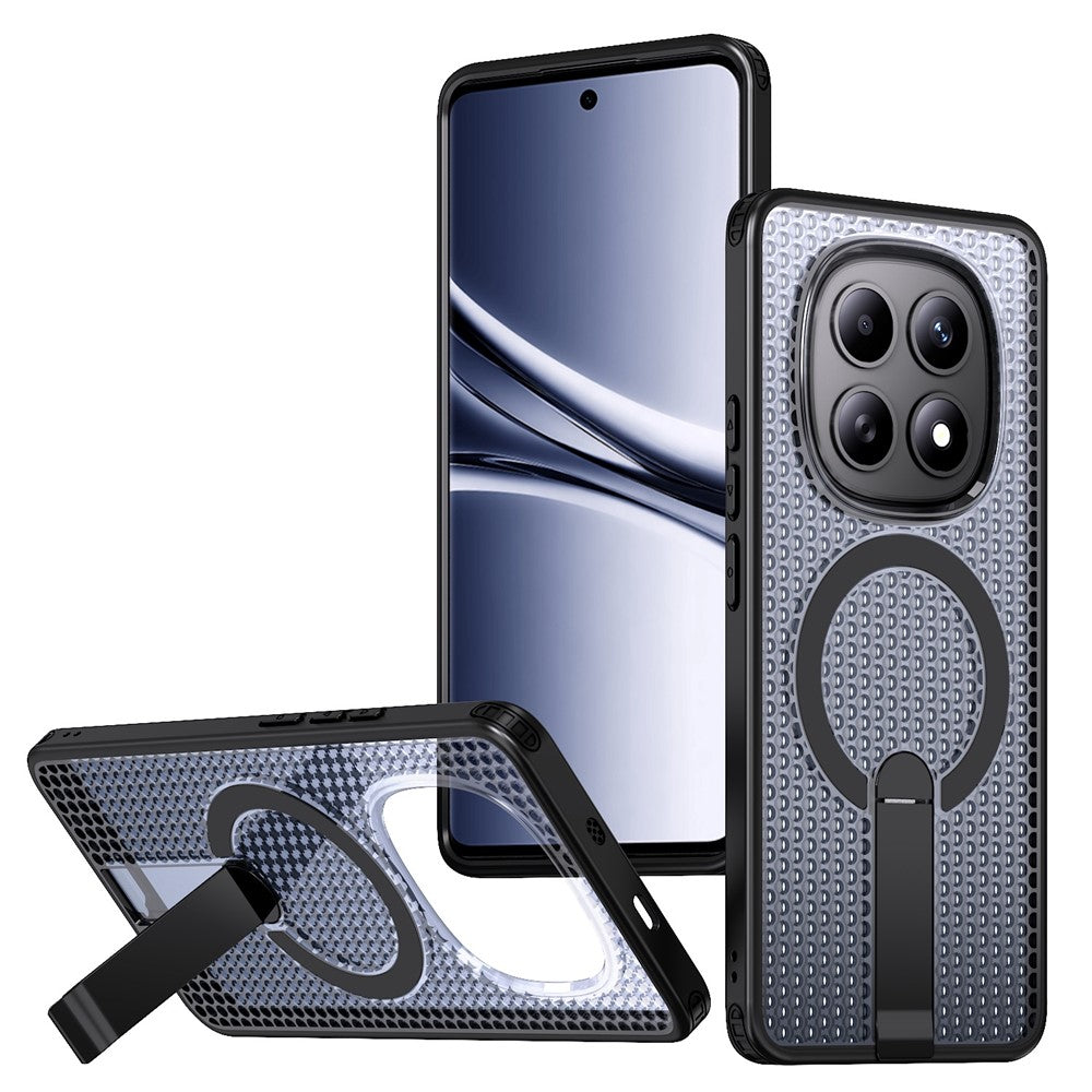 For Xiaomi Redmi Note 15 5G (Global)  /  Poco M8 5G Magnetic Case Kickstand Grid Texture TPU PC Phone Back Cover - Black