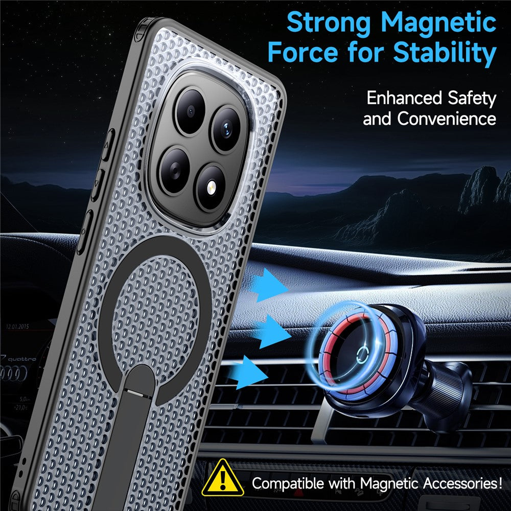 For Xiaomi Redmi Note 15 5G (Global)  /  Poco M8 5G Magnetic Case Kickstand Grid Texture TPU PC Phone Back Cover - Black