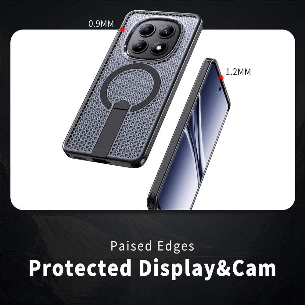 For Xiaomi Redmi Note 15 5G (Global)  /  Poco M8 5G Magnetic Case Kickstand Grid Texture TPU PC Phone Back Cover - Black
