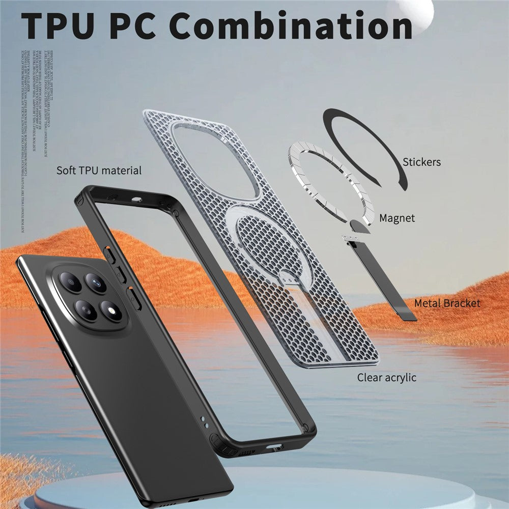 For Xiaomi Redmi Note 15 5G (Global)  /  Poco M8 5G Magnetic Case Kickstand Grid Texture TPU PC Phone Back Cover - Black