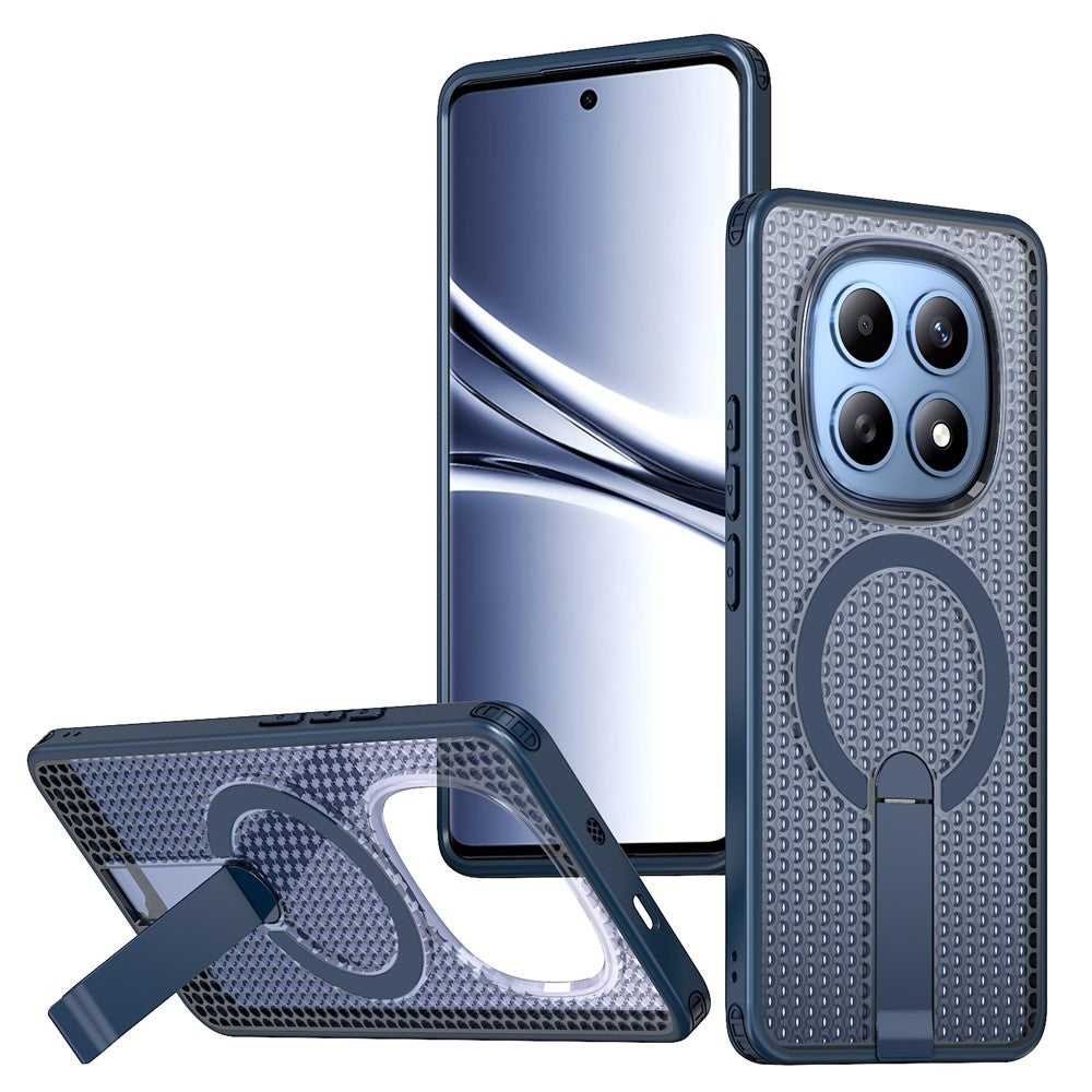 For Xiaomi Redmi Note 15 5G (Global)  /  Poco M8 5G Magnetic Case Kickstand Grid Texture TPU PC Phone Back Cover - Blue