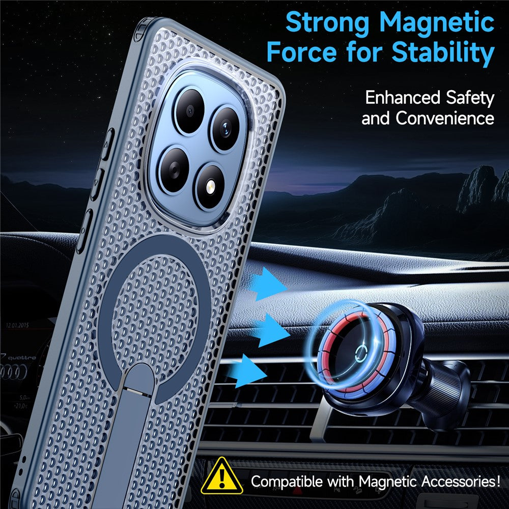 For Xiaomi Redmi Note 15 5G (Global)  /  Poco M8 5G Magnetic Case Kickstand Grid Texture TPU PC Phone Back Cover - Blue