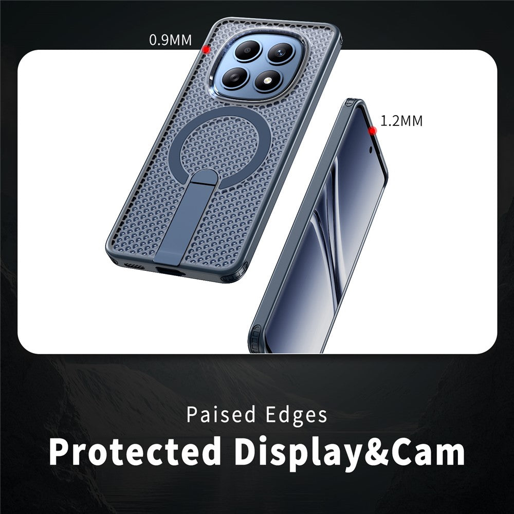 For Xiaomi Redmi Note 15 5G (Global)  /  Poco M8 5G Magnetic Case Kickstand Grid Texture TPU PC Phone Back Cover - Blue
