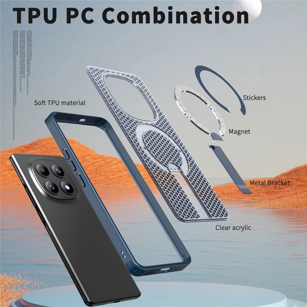 For Xiaomi Redmi Note 15 5G (Global)  /  Poco M8 5G Magnetic Case Kickstand Grid Texture TPU PC Phone Back Cover - Blue