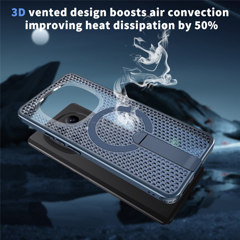 For Xiaomi Redmi Note 15 5G (Global)  /  Poco M8 5G Magnetic Case Kickstand Grid Texture TPU PC Phone Back Cover - Blue