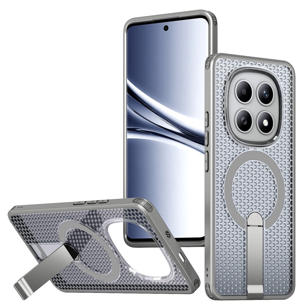 For Xiaomi Redmi Note 15 5G (Global)  /  Poco M8 5G Magnetic Case Kickstand Grid Texture TPU PC Phone Back Cover - Titanium Grey