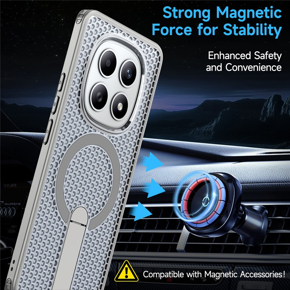 For Xiaomi Redmi Note 15 5G (Global)  /  Poco M8 5G Magnetic Case Kickstand Grid Texture TPU PC Phone Back Cover - Titanium Grey