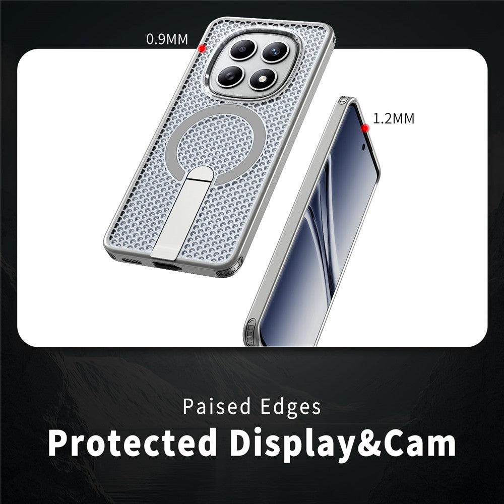 For Xiaomi Redmi Note 15 5G (Global)  /  Poco M8 5G Magnetic Case Kickstand Grid Texture TPU PC Phone Back Cover - Titanium Grey