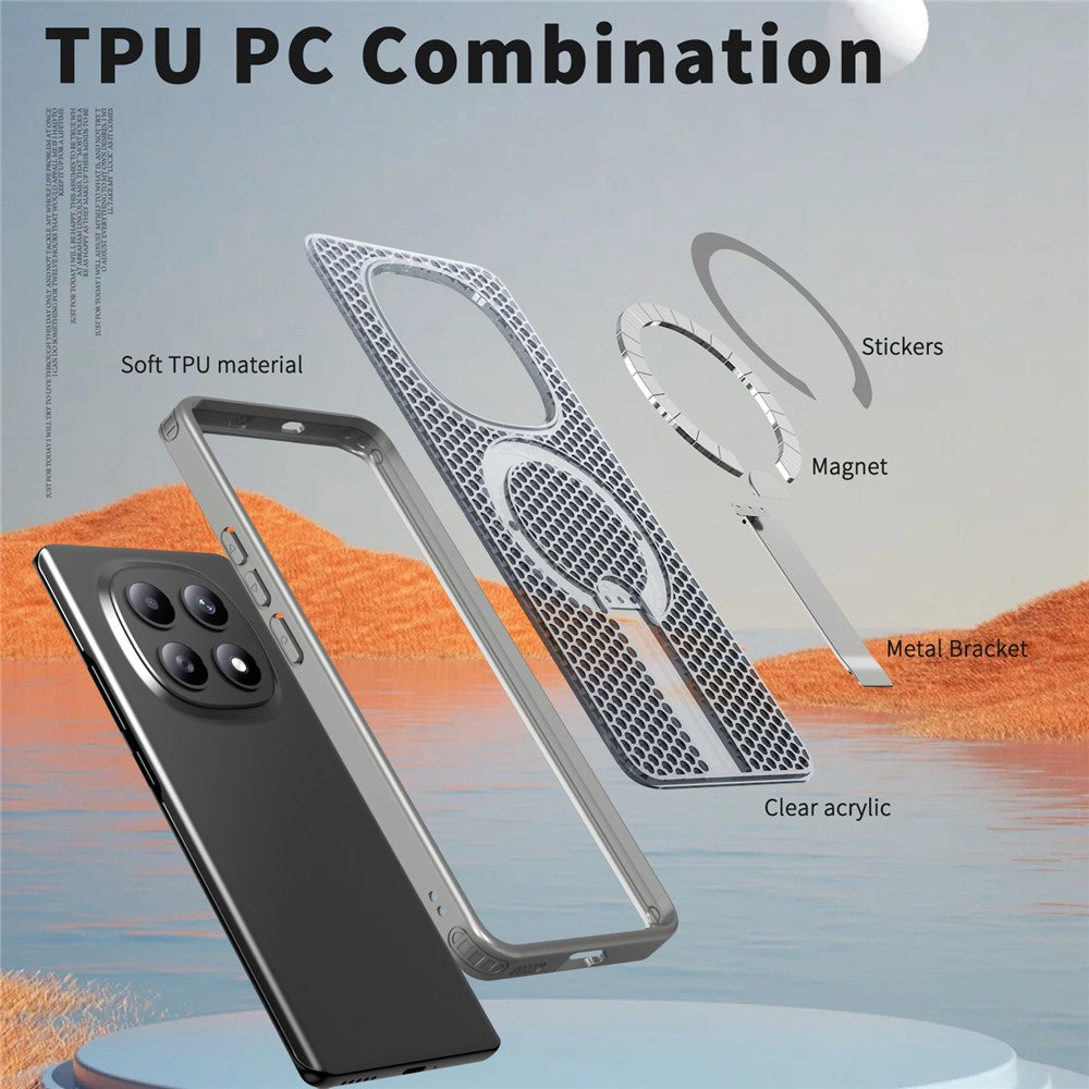 For Xiaomi Redmi Note 15 5G (Global)  /  Poco M8 5G Magnetic Case Kickstand Grid Texture TPU PC Phone Back Cover - Titanium Grey