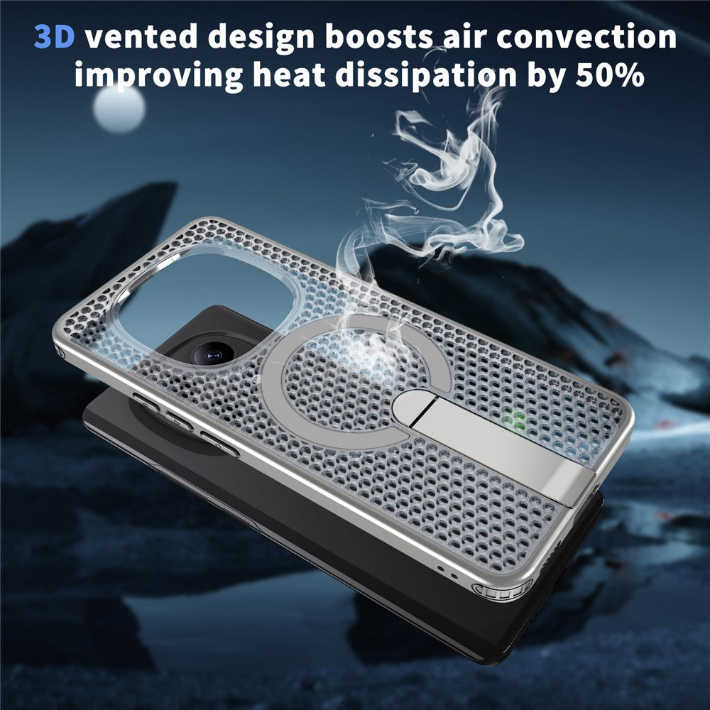 For Xiaomi Redmi Note 15 5G (Global)  /  Poco M8 5G Magnetic Case Kickstand Grid Texture TPU PC Phone Back Cover - Titanium Grey