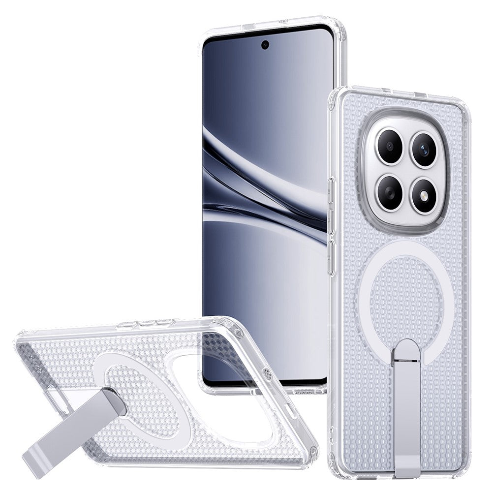 For Xiaomi Redmi Note 15 5G (Global)  /  Poco M8 5G Magnetic Case Kickstand Grid Texture TPU PC Phone Back Cover - Transparent