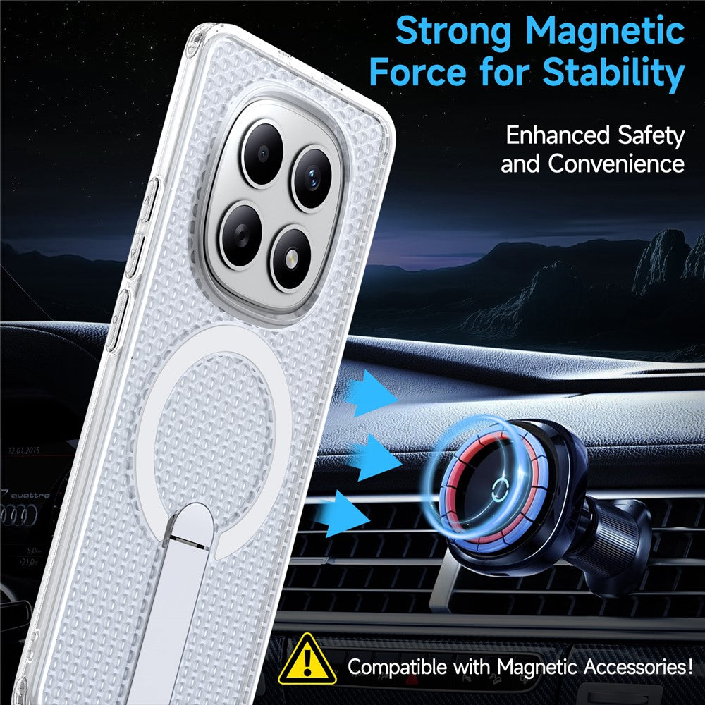 For Xiaomi Redmi Note 15 5G (Global)  /  Poco M8 5G Magnetic Case Kickstand Grid Texture TPU PC Phone Back Cover - Transparent