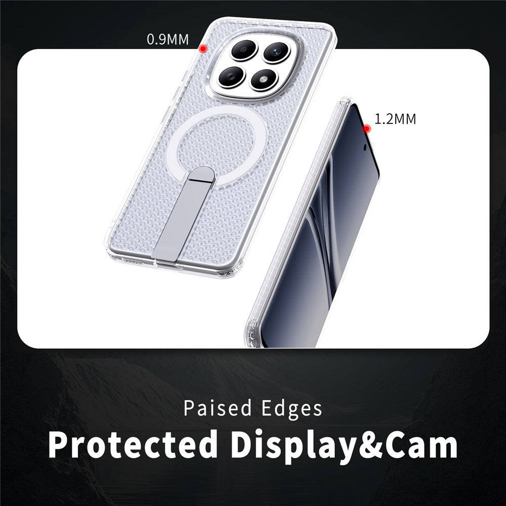 For Xiaomi Redmi Note 15 5G (Global)  /  Poco M8 5G Magnetic Case Kickstand Grid Texture TPU PC Phone Back Cover - Transparent