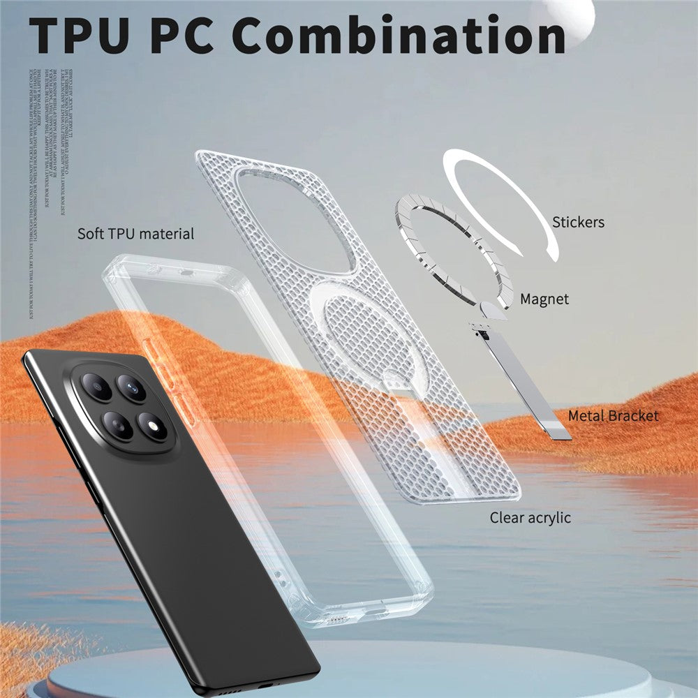 For Xiaomi Redmi Note 15 5G (Global)  /  Poco M8 5G Magnetic Case Kickstand Grid Texture TPU PC Phone Back Cover - Transparent