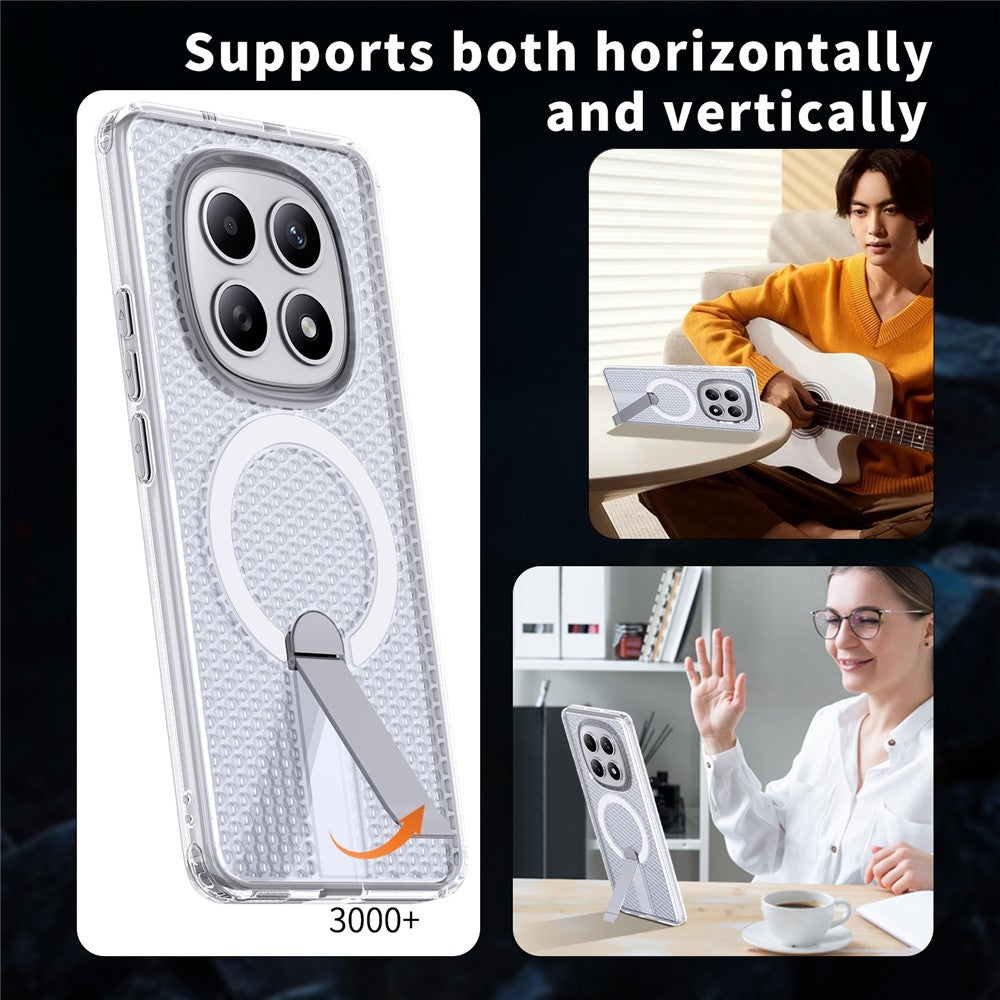 For Xiaomi Redmi Note 15 5G (Global)  /  Poco M8 5G Magnetic Case Kickstand Grid Texture TPU PC Phone Back Cover - Transparent