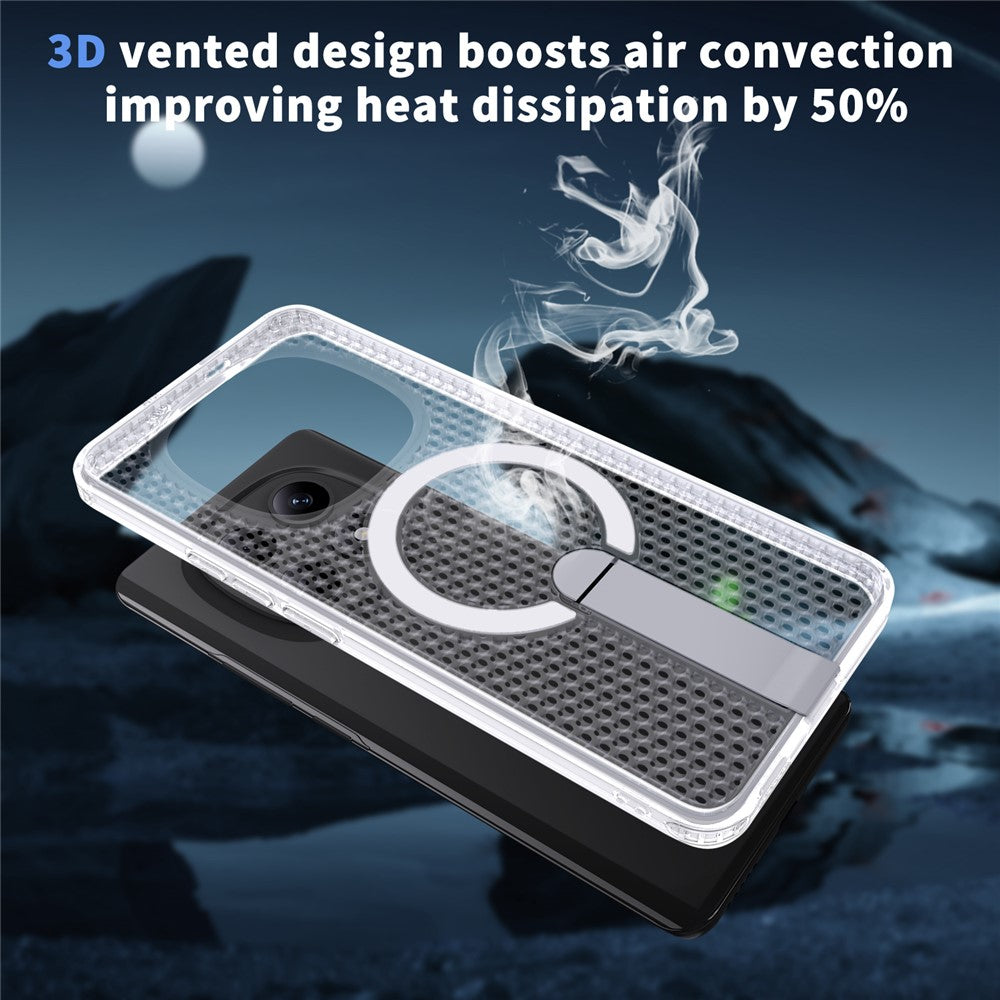 For Xiaomi Redmi Note 15 5G (Global)  /  Poco M8 5G Magnetic Case Kickstand Grid Texture TPU PC Phone Back Cover - Transparent