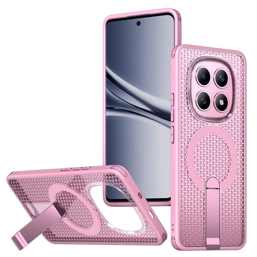 For Xiaomi Redmi Note 15 5G (Global)  /  Poco M8 5G Magnetic Case Kickstand Grid Texture TPU PC Phone Back Cover - Pink