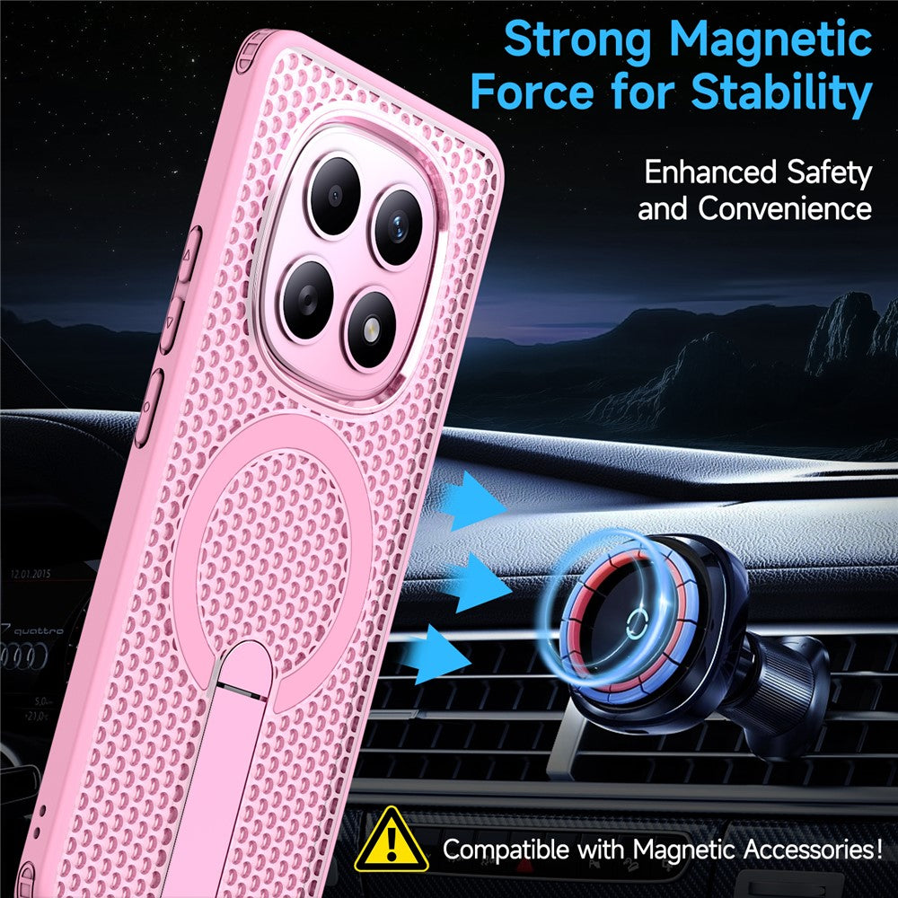 For Xiaomi Redmi Note 15 5G (Global)  /  Poco M8 5G Magnetic Case Kickstand Grid Texture TPU PC Phone Back Cover - Pink