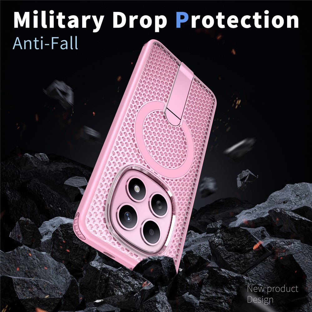 For Xiaomi Redmi Note 15 5G (Global)  /  Poco M8 5G Magnetic Case Kickstand Grid Texture TPU PC Phone Back Cover - Pink