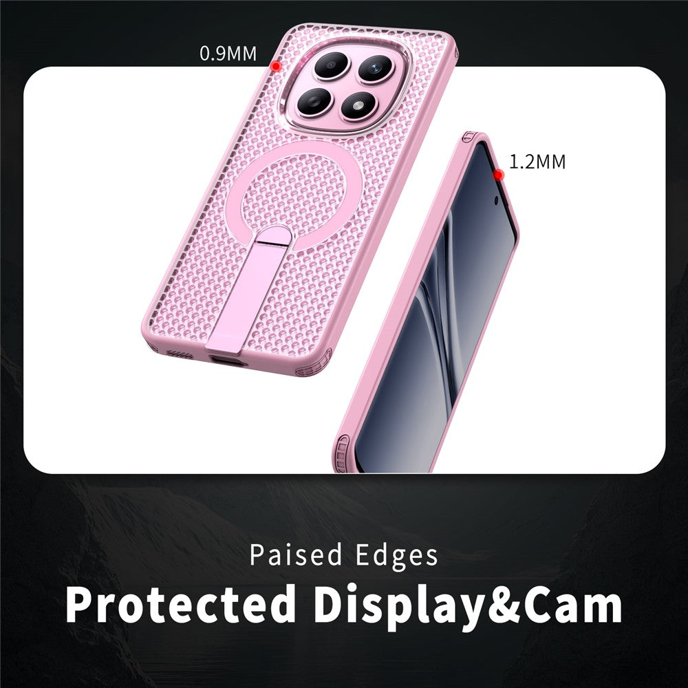 For Xiaomi Redmi Note 15 5G (Global)  /  Poco M8 5G Magnetic Case Kickstand Grid Texture TPU PC Phone Back Cover - Pink