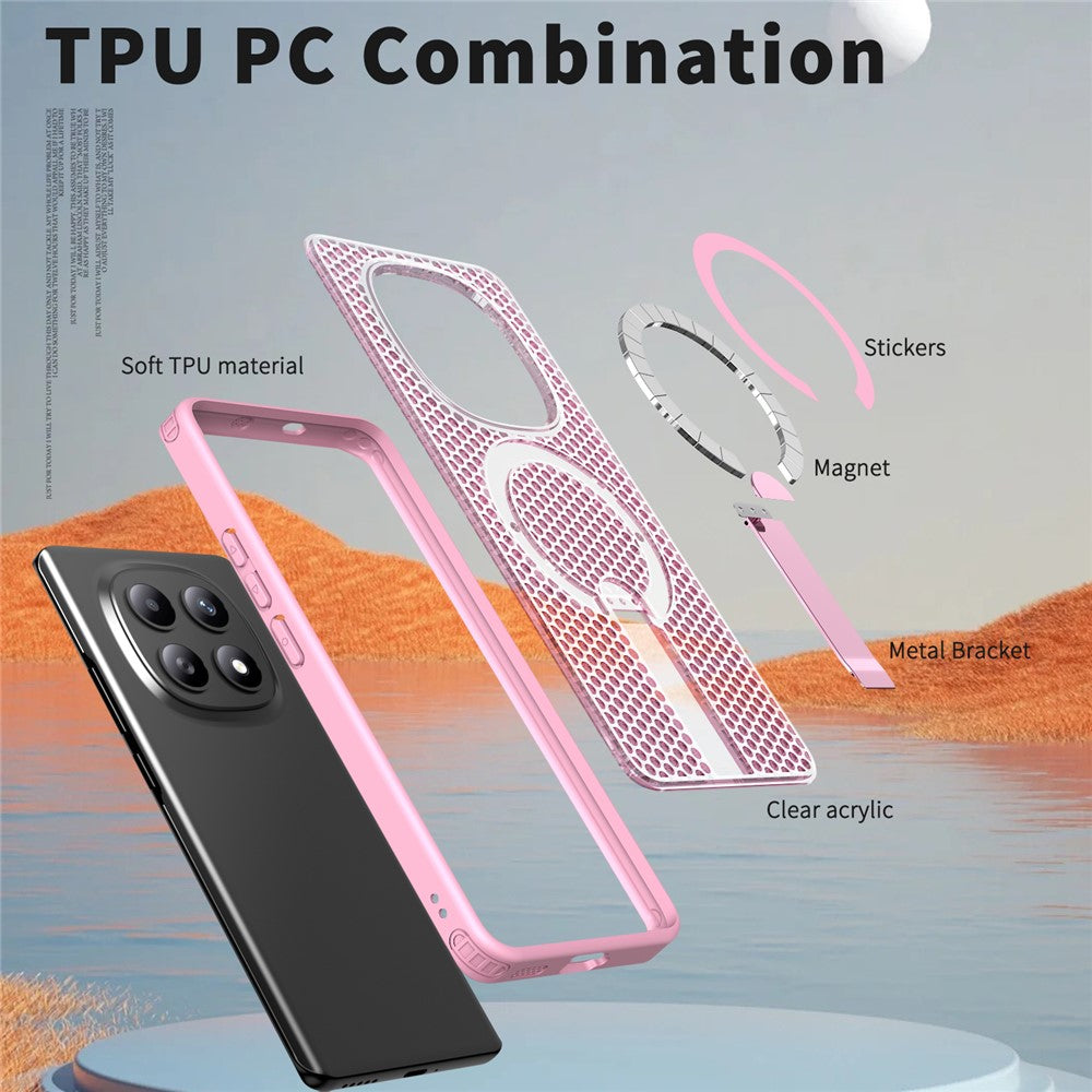 For Xiaomi Redmi Note 15 5G (Global)  /  Poco M8 5G Magnetic Case Kickstand Grid Texture TPU PC Phone Back Cover - Pink