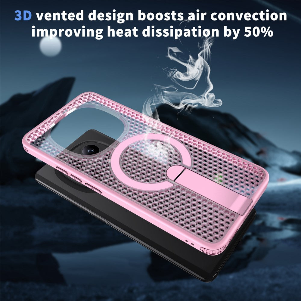 For Xiaomi Redmi Note 15 5G (Global)  /  Poco M8 5G Magnetic Case Kickstand Grid Texture TPU PC Phone Back Cover - Pink