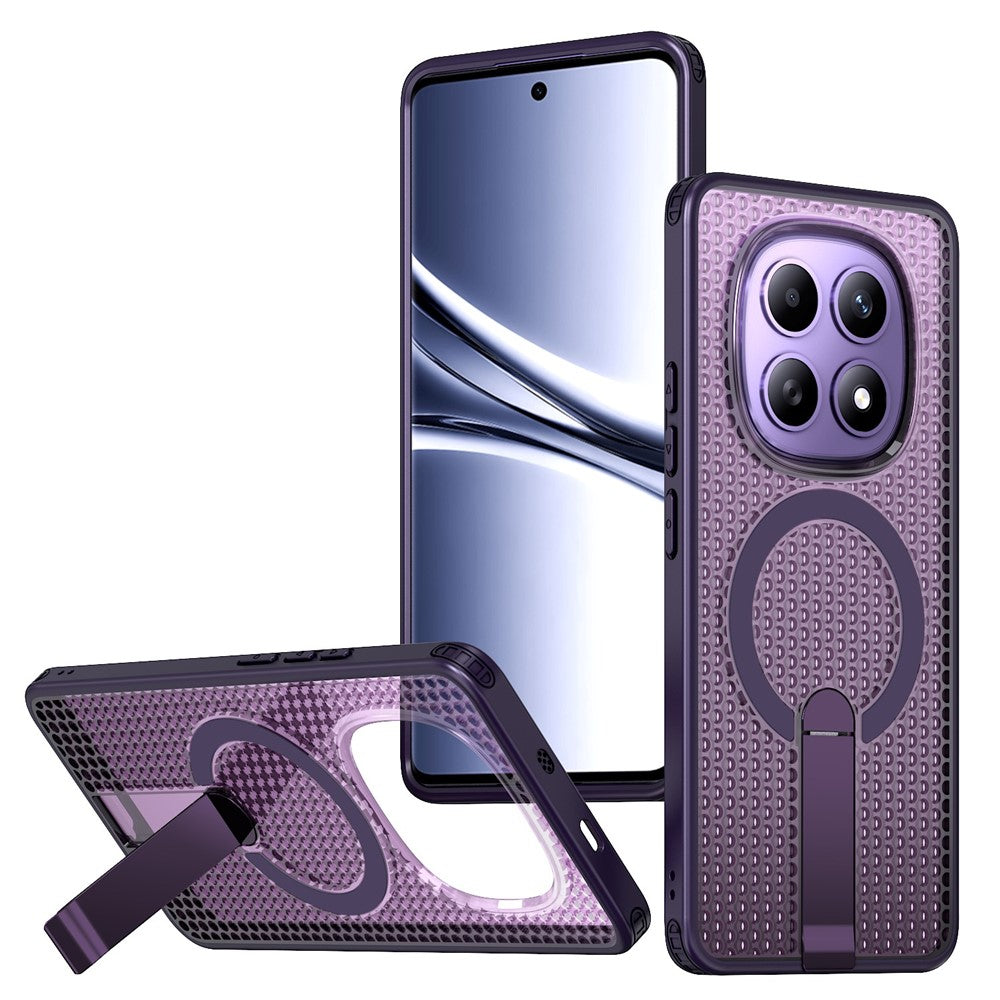 For Xiaomi Redmi Note 15 5G (Global)  /  Poco M8 5G Magnetic Case Kickstand Grid Texture TPU PC Phone Back Cover - Purple
