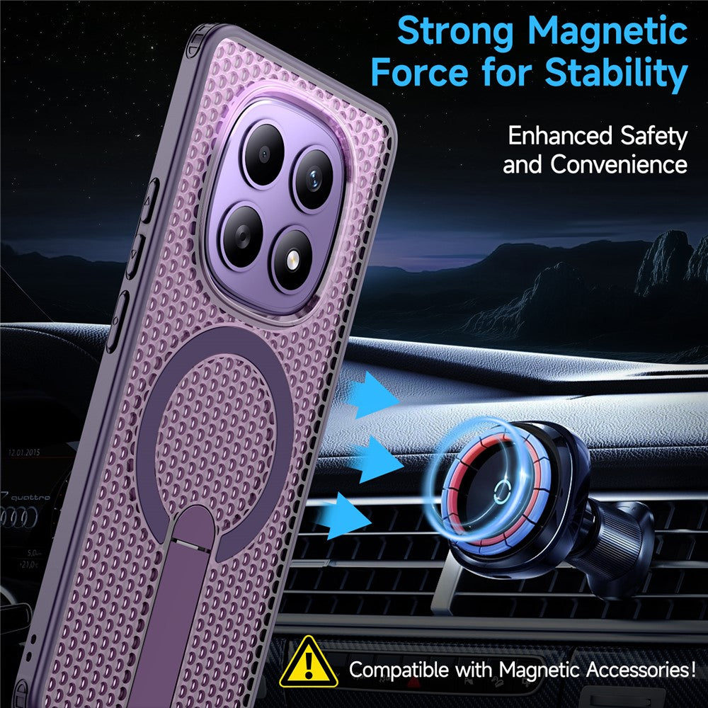 For Xiaomi Redmi Note 15 5G (Global)  /  Poco M8 5G Magnetic Case Kickstand Grid Texture TPU PC Phone Back Cover - Purple