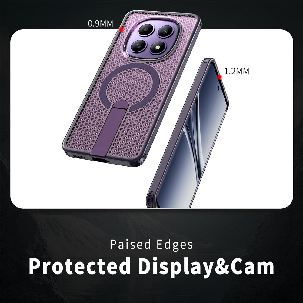 For Xiaomi Redmi Note 15 5G (Global)  /  Poco M8 5G Magnetic Case Kickstand Grid Texture TPU PC Phone Back Cover - Purple