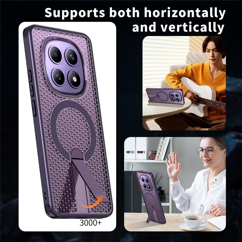 For Xiaomi Redmi Note 15 5G (Global)  /  Poco M8 5G Magnetic Case Kickstand Grid Texture TPU PC Phone Back Cover - Purple