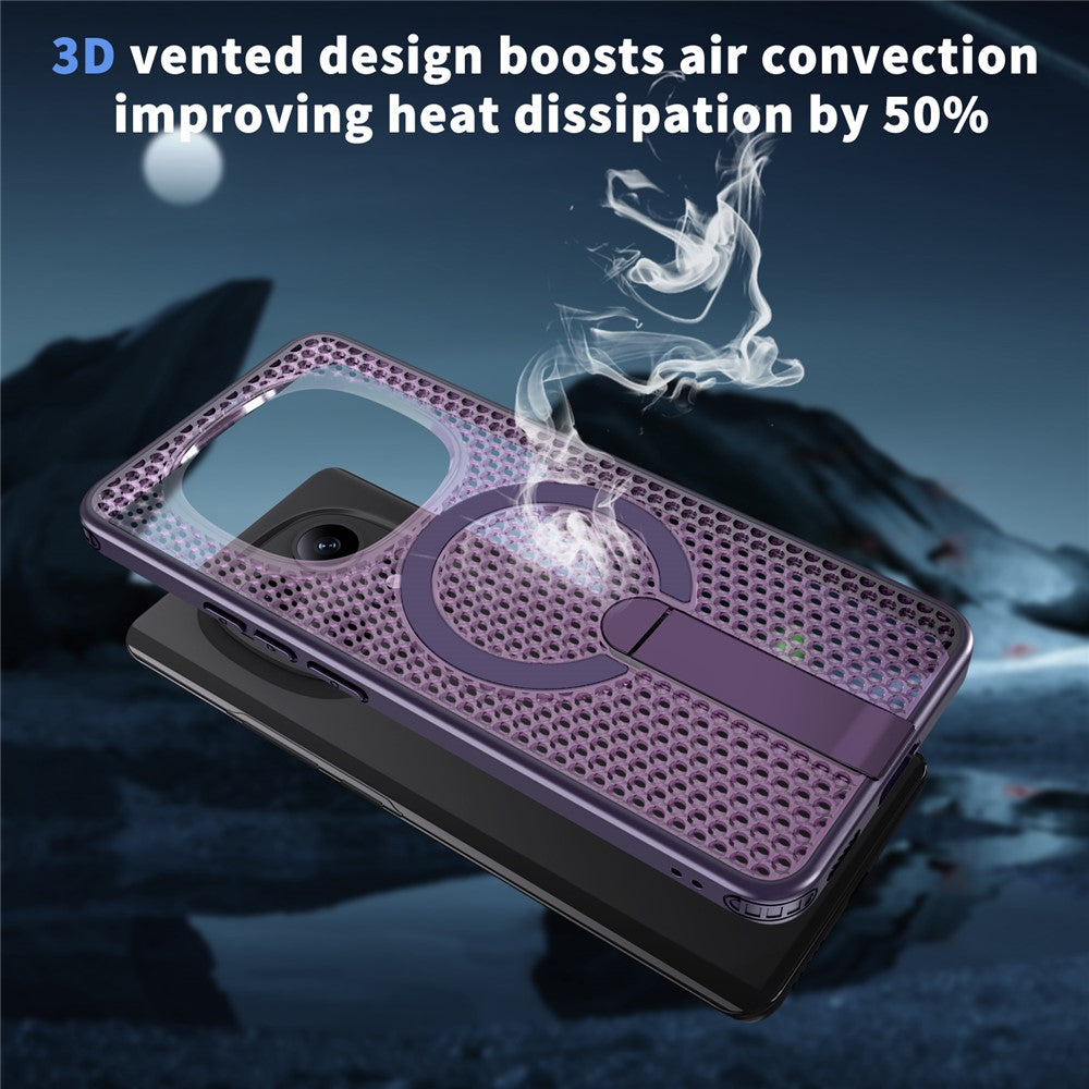 For Xiaomi Redmi Note 15 5G (Global)  /  Poco M8 5G Magnetic Case Kickstand Grid Texture TPU PC Phone Back Cover - Purple