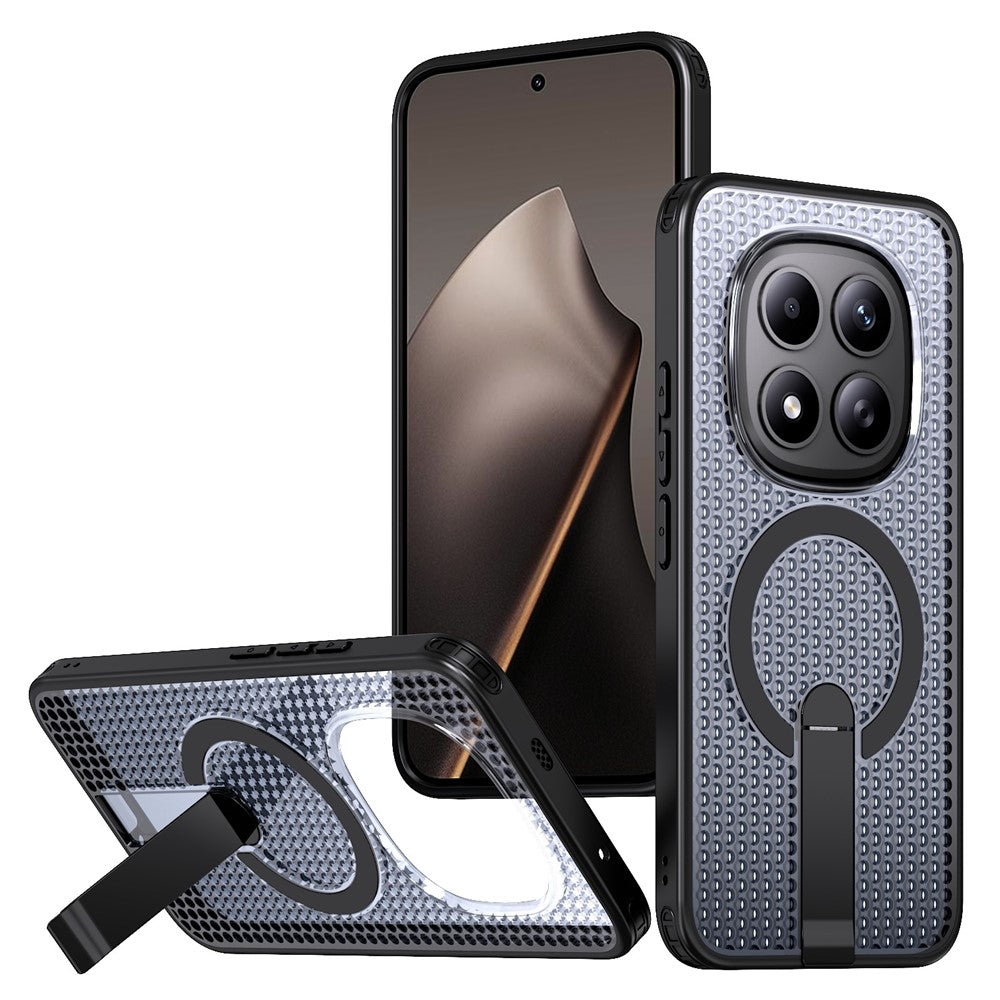 For Xiaomi Redmi Note 15 Pro 5G (Global) Magnetic Case Kickstand Grid Texture TPU PC Phone Back Cover - Black