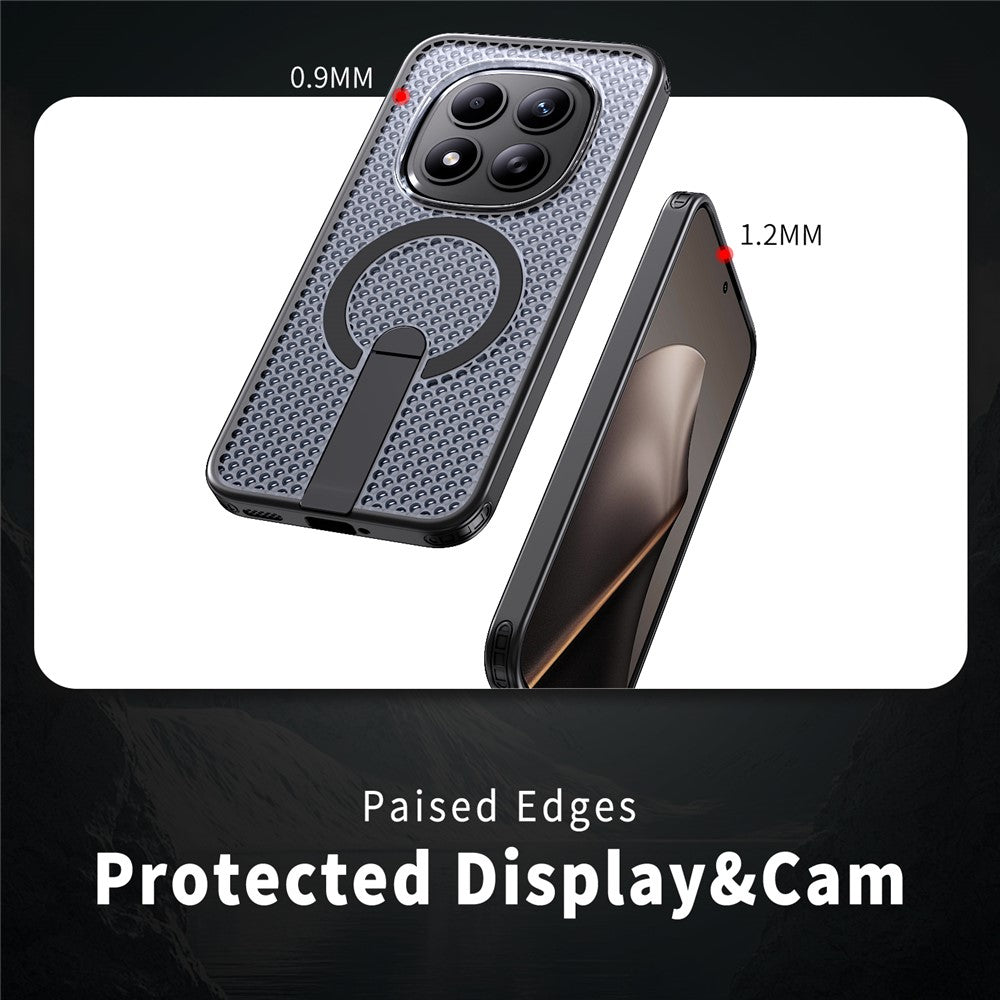 For Xiaomi Redmi Note 15 Pro 5G (Global) Magnetic Case Kickstand Grid Texture TPU PC Phone Back Cover - Black