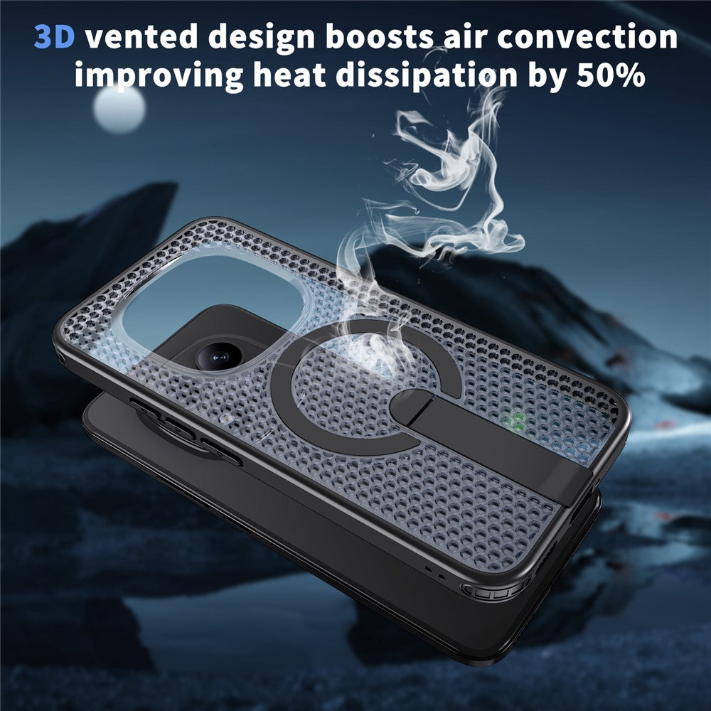 For Xiaomi Redmi Note 15 Pro 5G (Global) Magnetic Case Kickstand Grid Texture TPU PC Phone Back Cover - Black