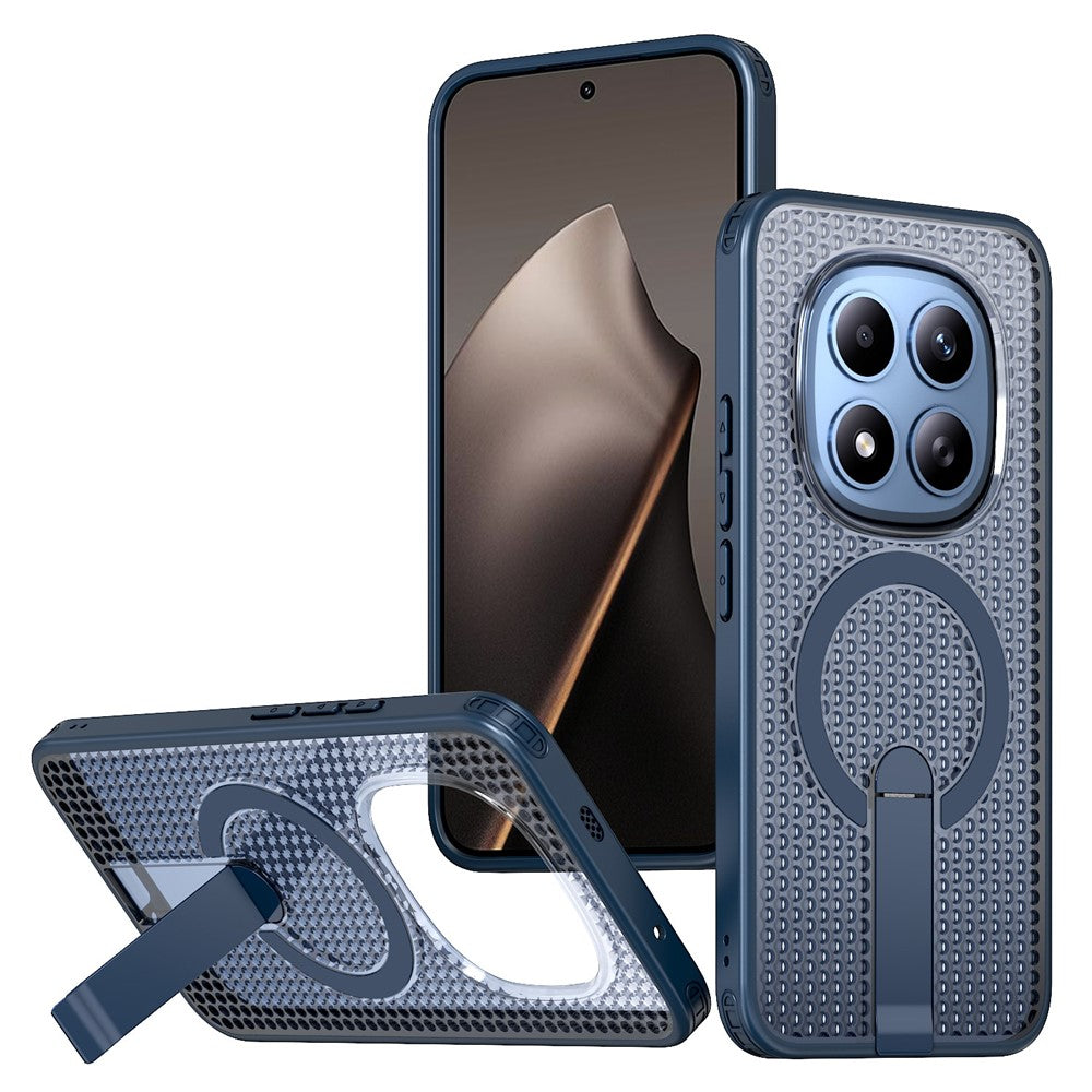 For Xiaomi Redmi Note 15 Pro 5G (Global) Magnetic Case Kickstand Grid Texture TPU PC Phone Back Cover - Blue