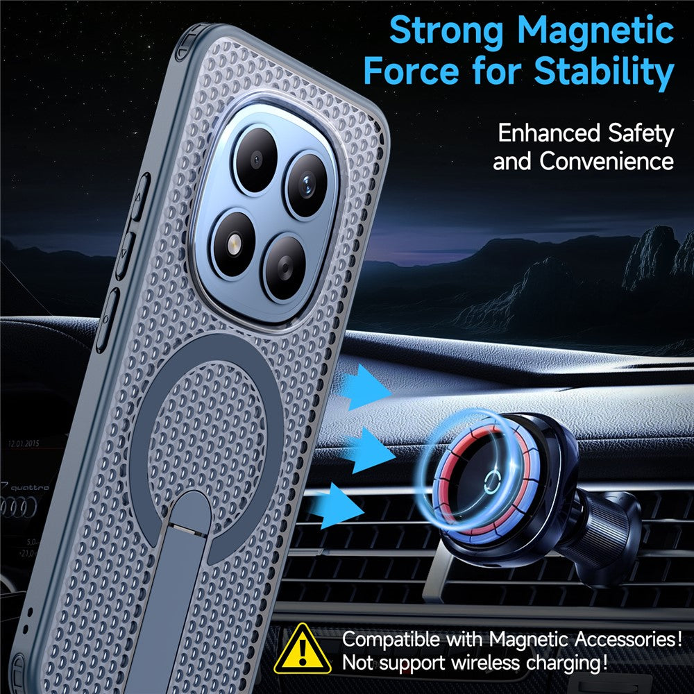 For Xiaomi Redmi Note 15 Pro 5G (Global) Magnetic Case Kickstand Grid Texture TPU PC Phone Back Cover - Blue