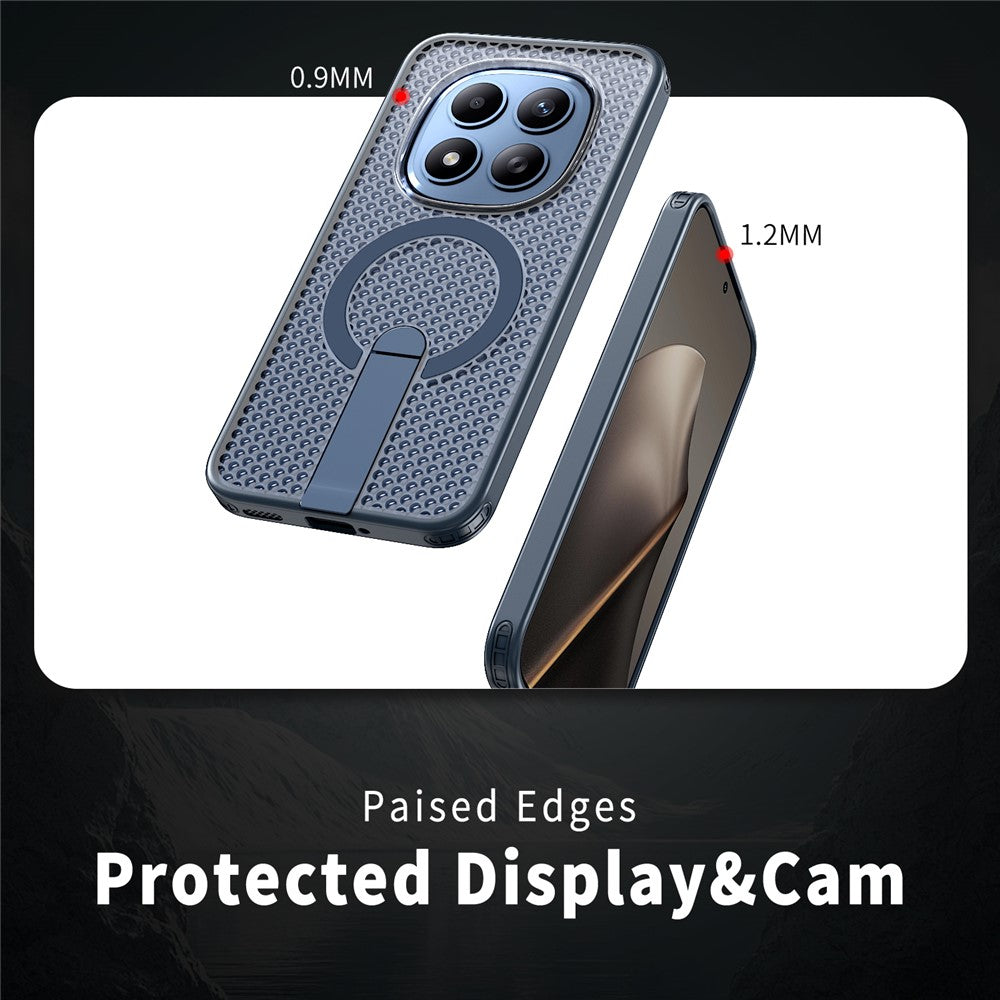 For Xiaomi Redmi Note 15 Pro 5G (Global) Magnetic Case Kickstand Grid Texture TPU PC Phone Back Cover - Blue