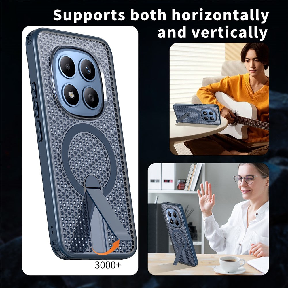 For Xiaomi Redmi Note 15 Pro 5G (Global) Magnetic Case Kickstand Grid Texture TPU PC Phone Back Cover - Blue