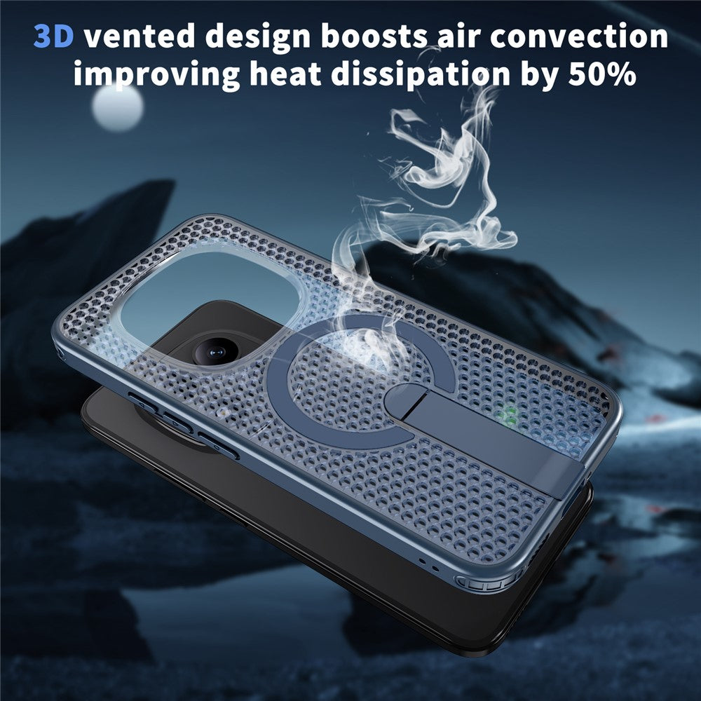 For Xiaomi Redmi Note 15 Pro 5G (Global) Magnetic Case Kickstand Grid Texture TPU PC Phone Back Cover - Blue