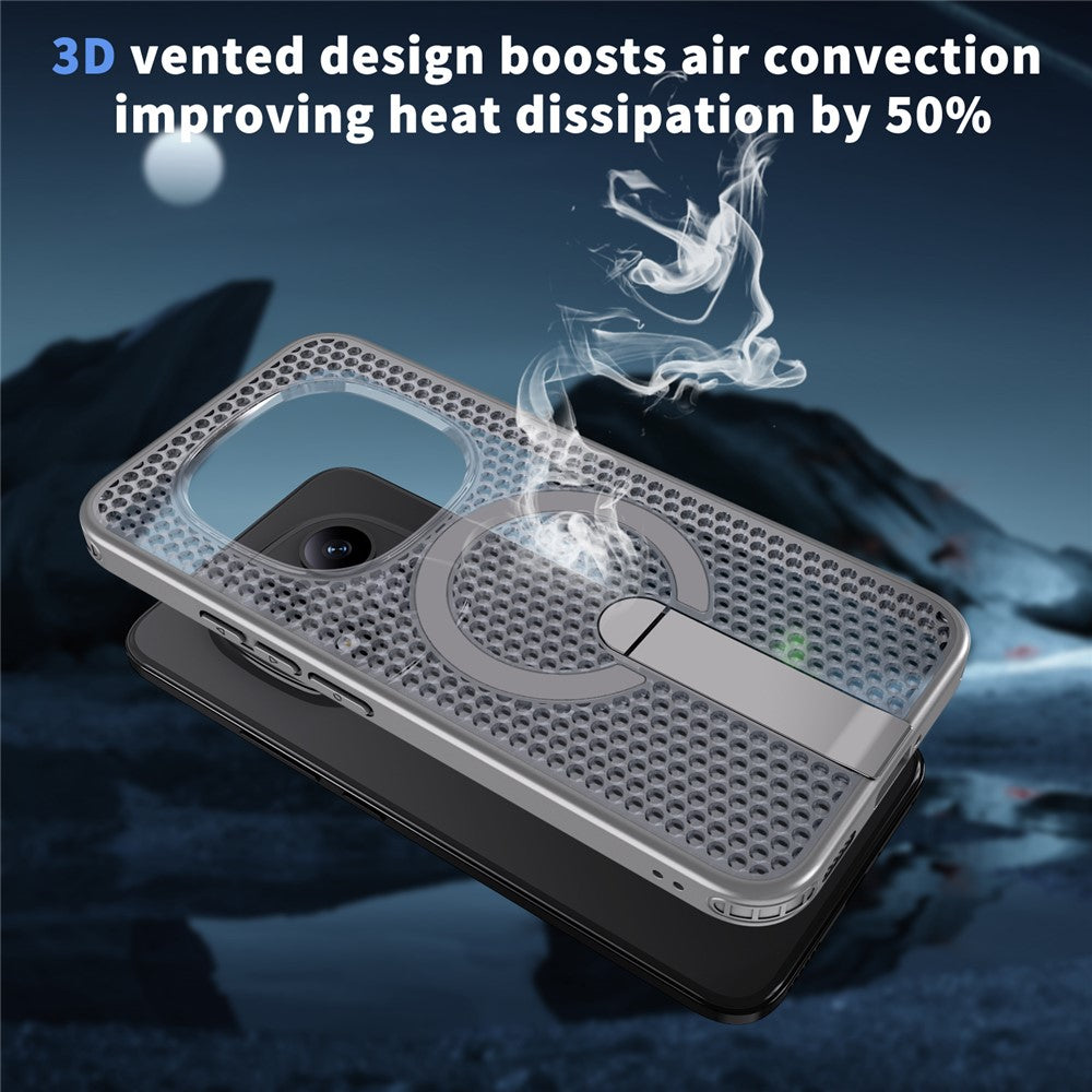 For Xiaomi Redmi Note 15 Pro 5G (Global) Magnetic Case Kickstand Grid Texture TPU PC Phone Back Cover - Titanium Grey