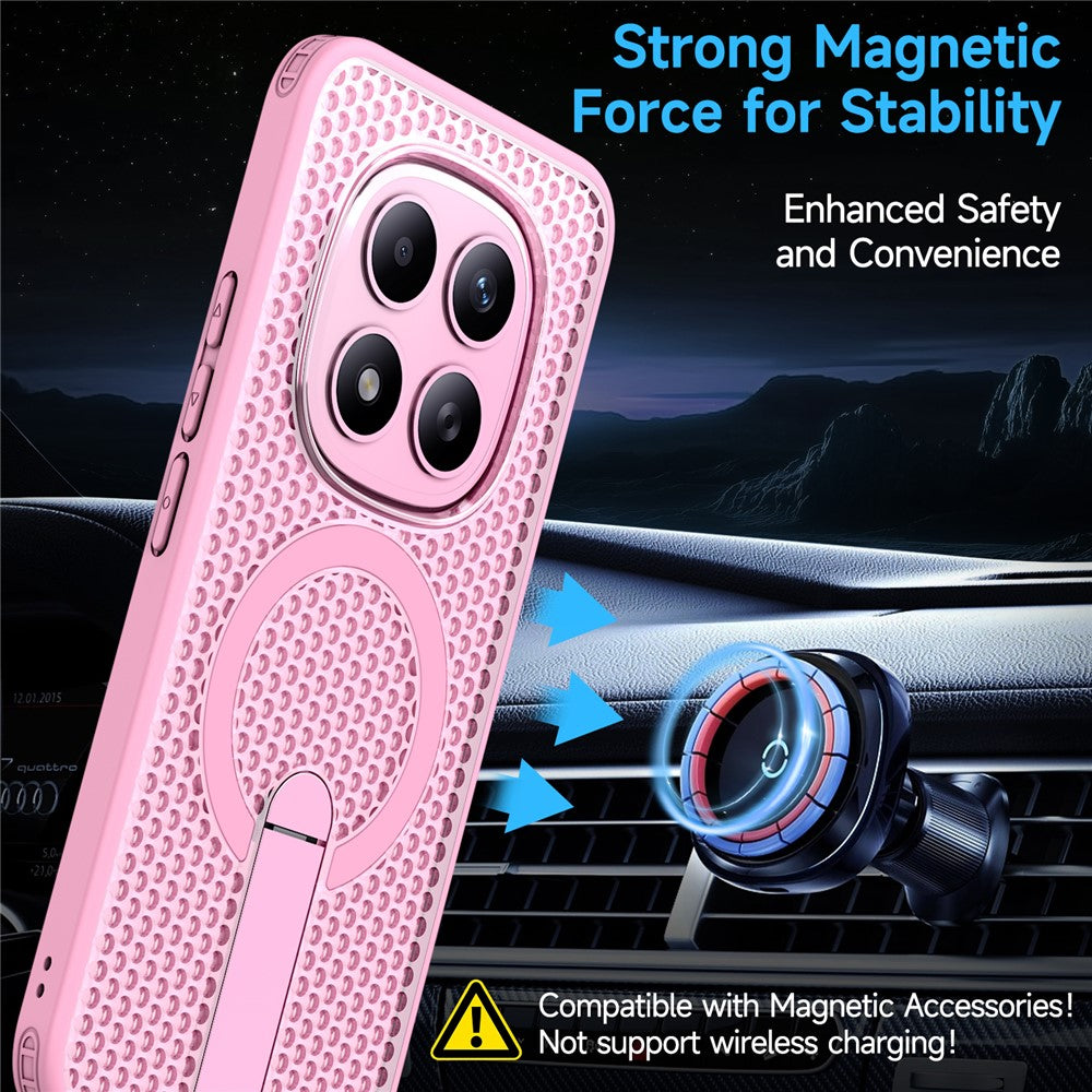 For Xiaomi Redmi Note 15 Pro 5G (Global) Magnetic Case Kickstand Grid Texture TPU PC Phone Back Cover - Pink