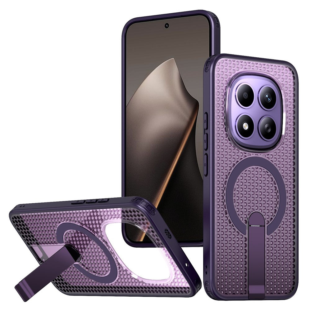 For Xiaomi Redmi Note 15 Pro 5G (Global) Magnetic Case Kickstand Grid Texture TPU PC Phone Back Cover - Purple