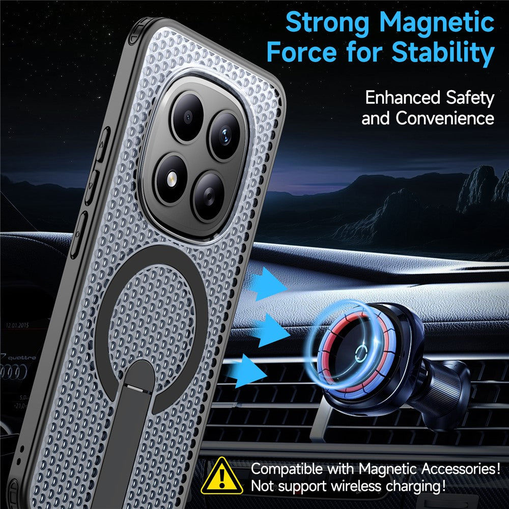 For Xiaomi Redmi Note 15 Pro+ 5G (Global) / Poco M8 Pro 5G Magnetic Case Kickstand Grid Texture TPU PC Phone Back Cover - Black