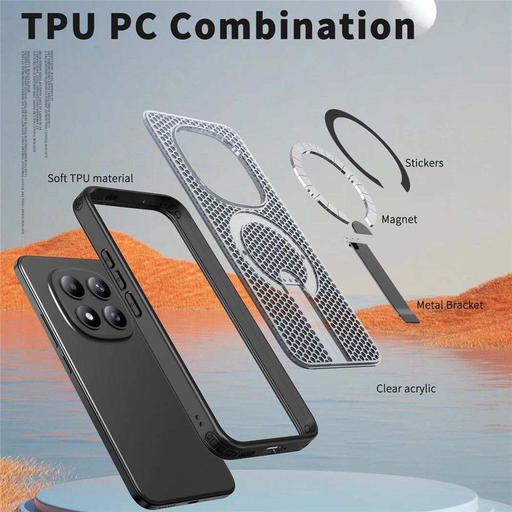 For Xiaomi Redmi Note 15 Pro+ 5G (Global) / Poco M8 Pro 5G Magnetic Case Kickstand Grid Texture TPU PC Phone Back Cover - Black