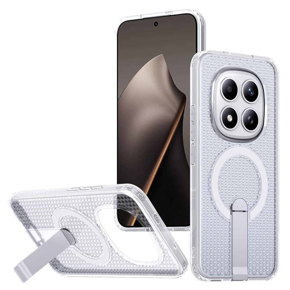 For Xiaomi Redmi Note 15 Pro+ 5G (Global) / Poco M8 Pro 5G Magnetic Case Kickstand Grid Texture TPU PC Phone Back Cover - Transparent