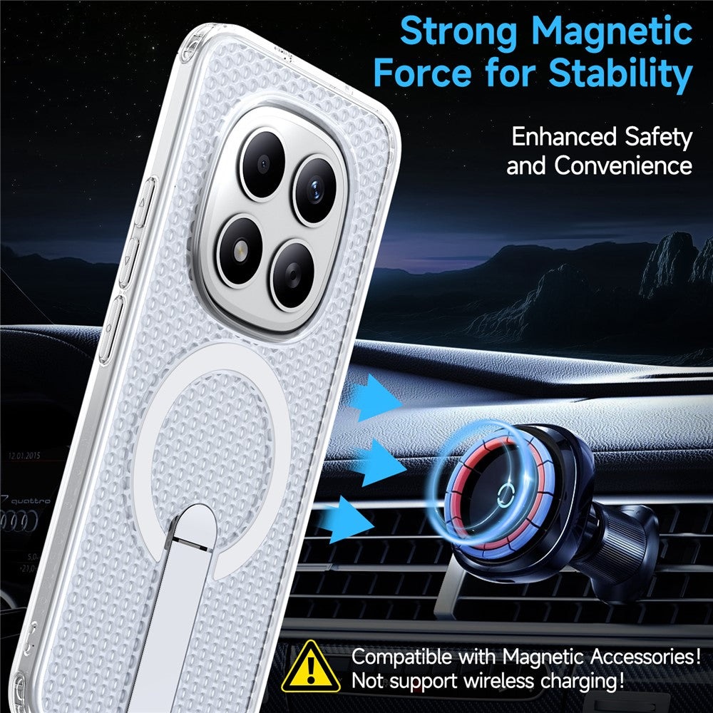 For Xiaomi Redmi Note 15 Pro+ 5G (Global) / Poco M8 Pro 5G Magnetic Case Kickstand Grid Texture TPU PC Phone Back Cover - Transparent