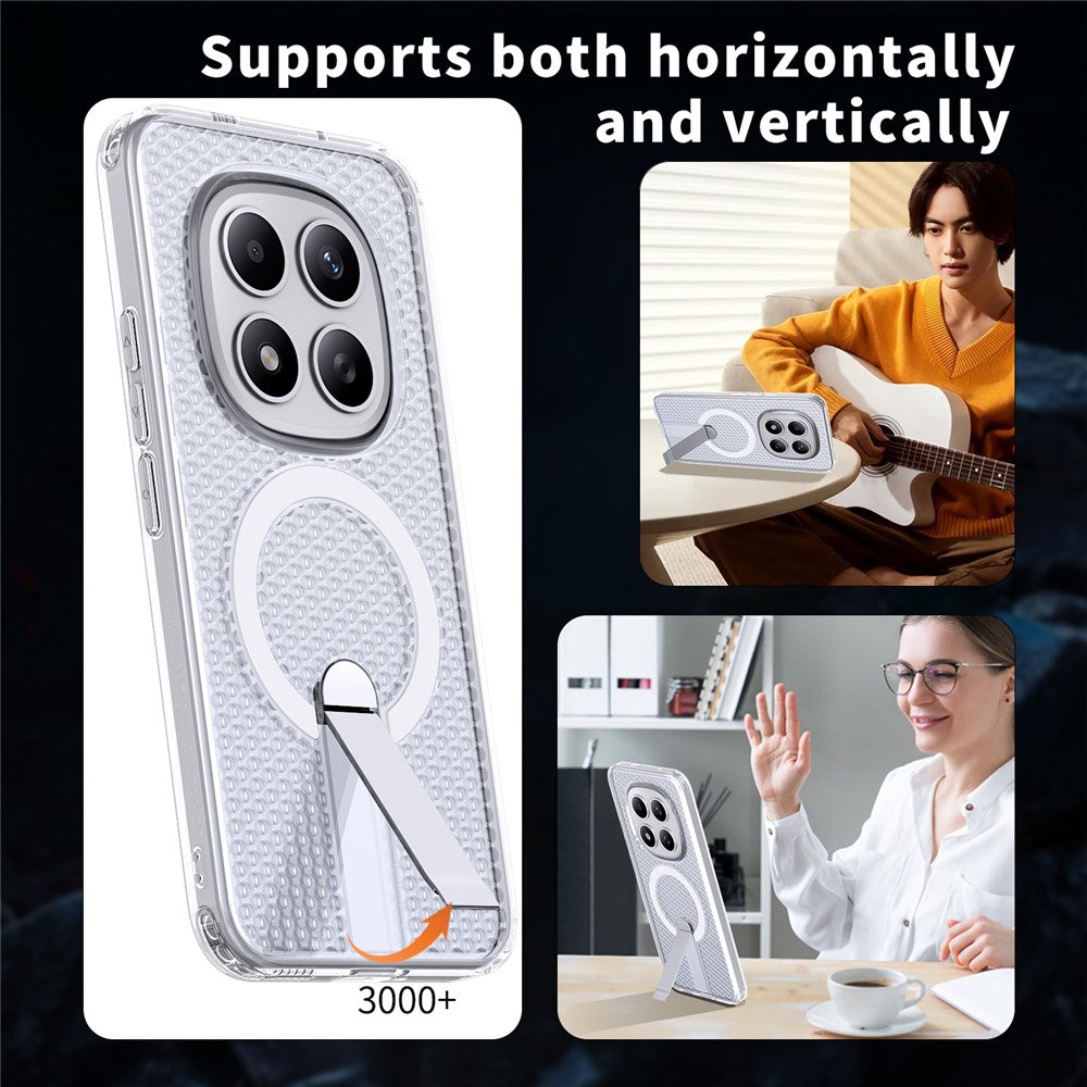For Xiaomi Redmi Note 15 Pro+ 5G (Global) / Poco M8 Pro 5G Magnetic Case Kickstand Grid Texture TPU PC Phone Back Cover - Transparent